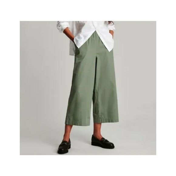 NWT Joules Lindale Khaki Green Pull On Culotte Trousers Cotton Lagenlook Size 10 - Picture 1 of 13